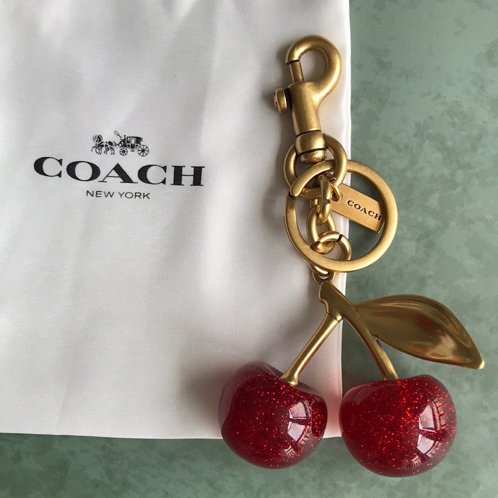 Coach Gold-Tone Key Chain with Red Glitter Cherry Charm